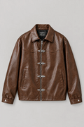 VINTAGE MOTO INSPIRED BUCKLE FAUX LEATHER CLASP JACKET | UNISEX