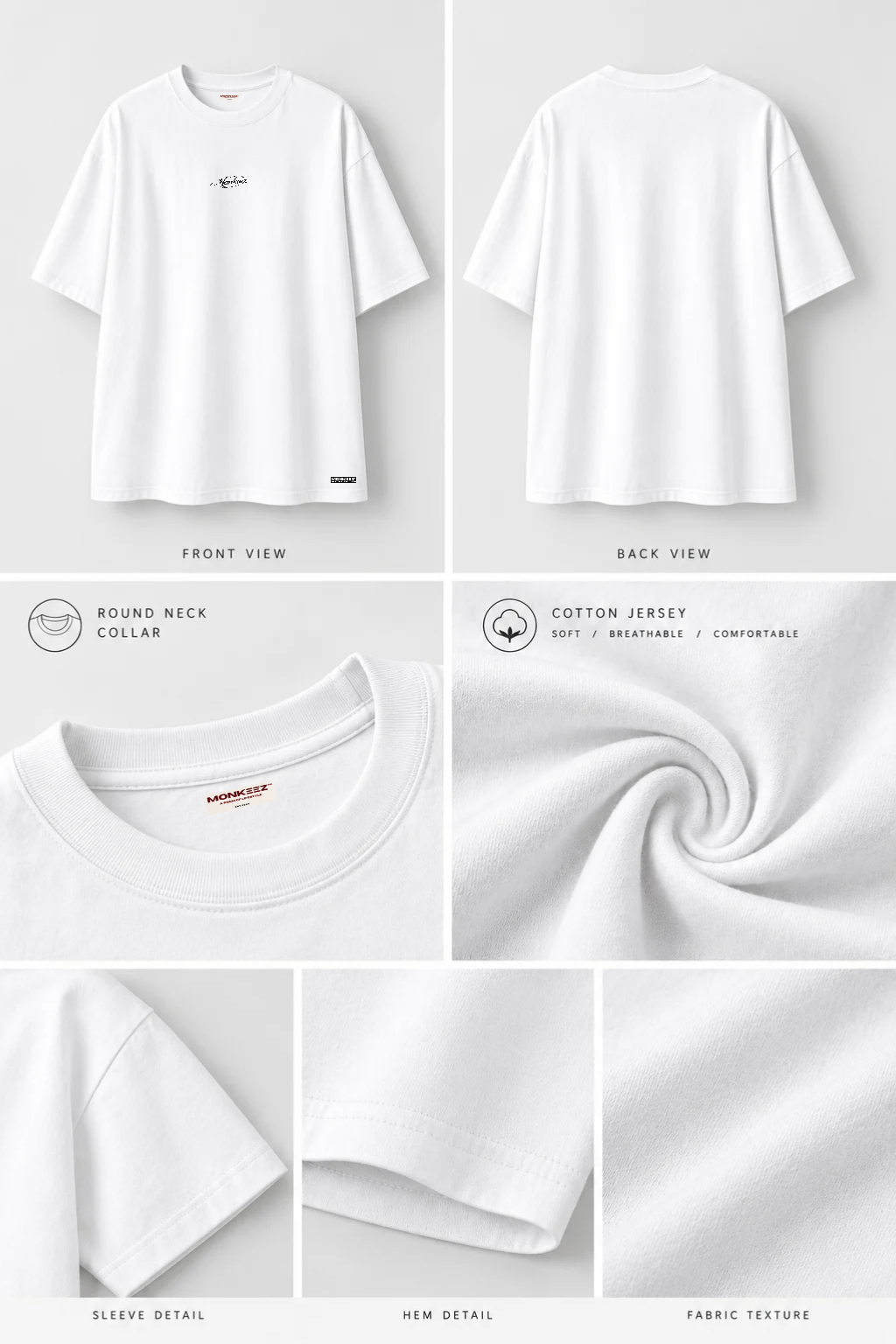 MONKEEZ | BASIC ROUND-NECK TEE | WHITE - UNISEX