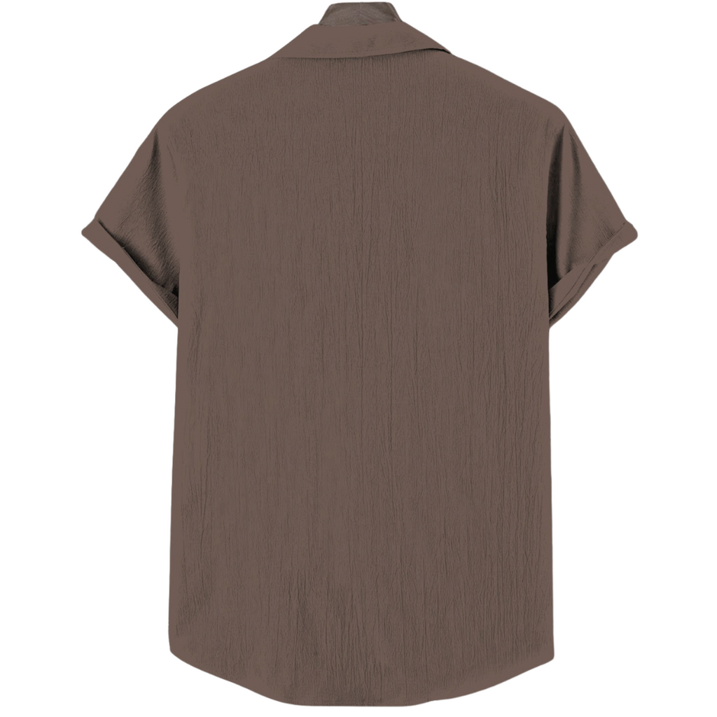 Mens Texture Structured Cuban Collar Shirt - Dark Brown