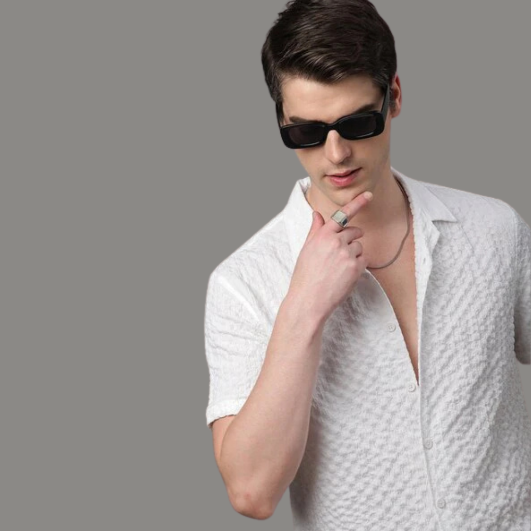 Mens Square Structured Cuban Collar Shirt - White