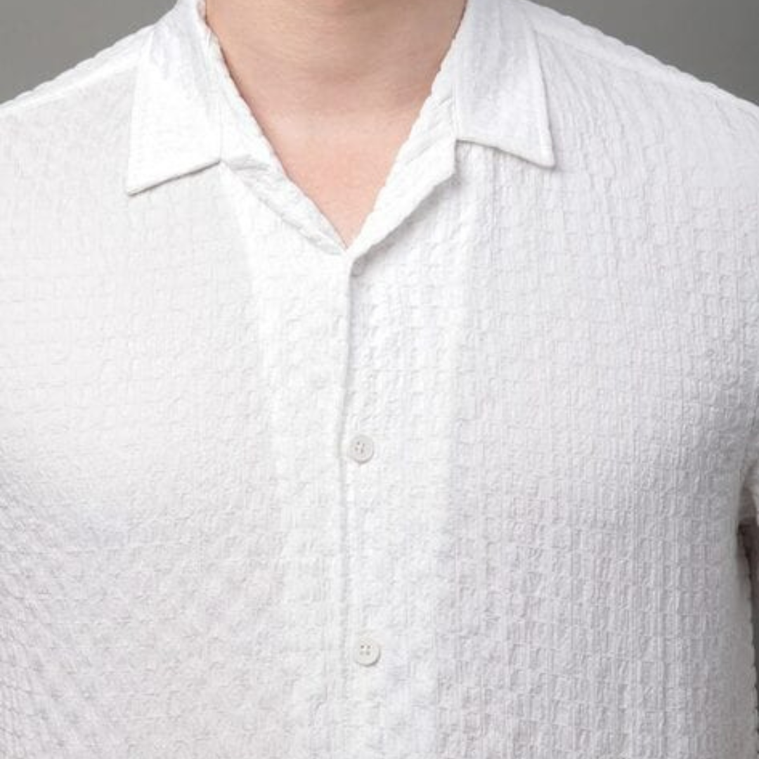 Mens Square Structured Cuban Collar Shirt - White