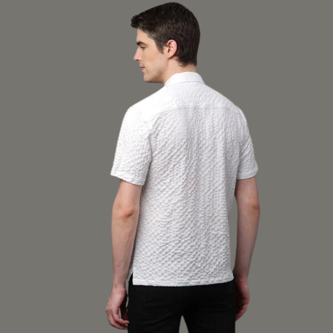 Mens Square Structured Cuban Collar Shirt - White