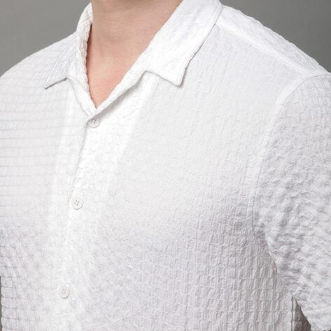 Mens Square Structured Cuban Collar Shirt - White