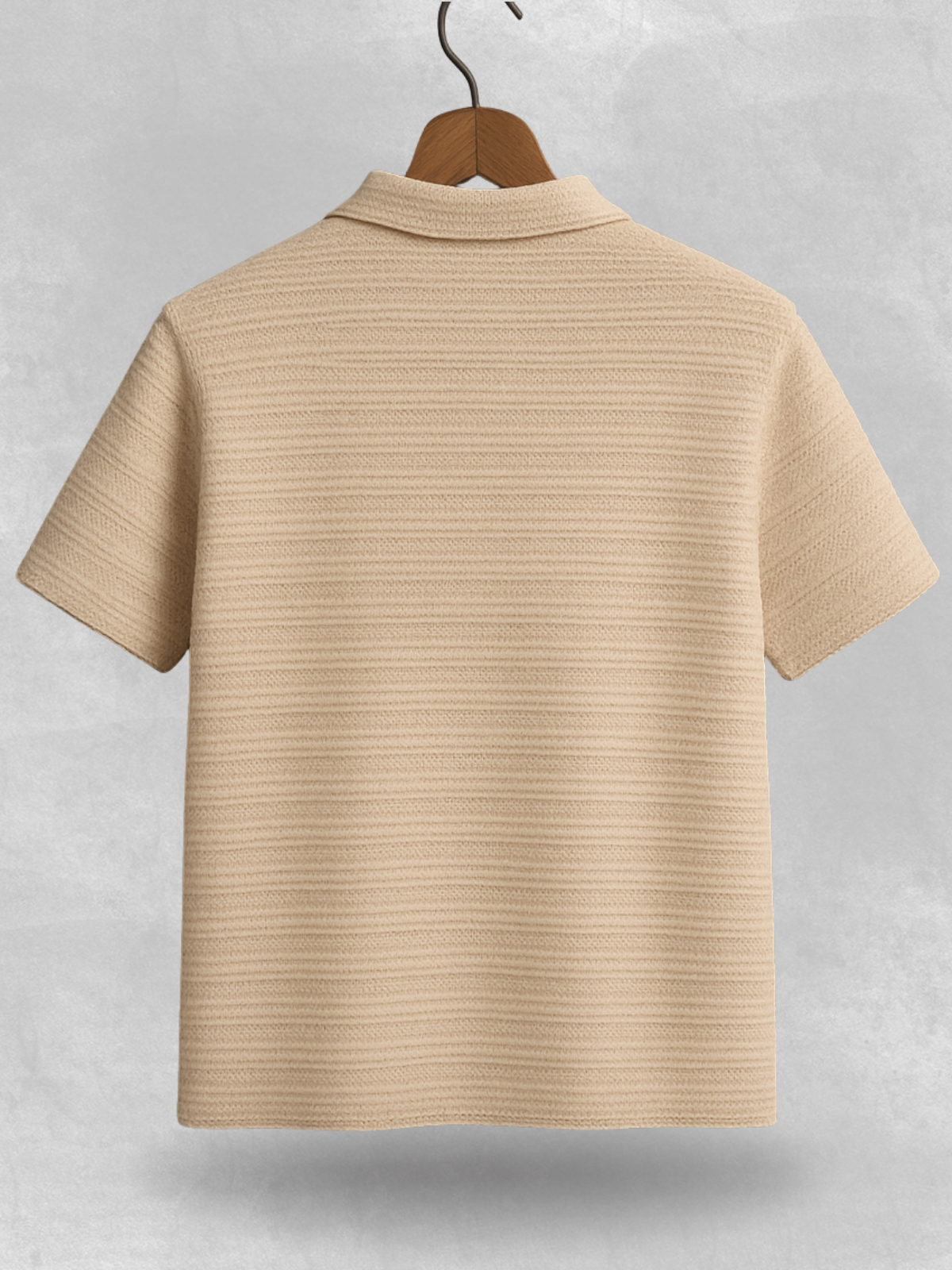 Zipped Knitted Thread Polo Shirt - Sand Beige