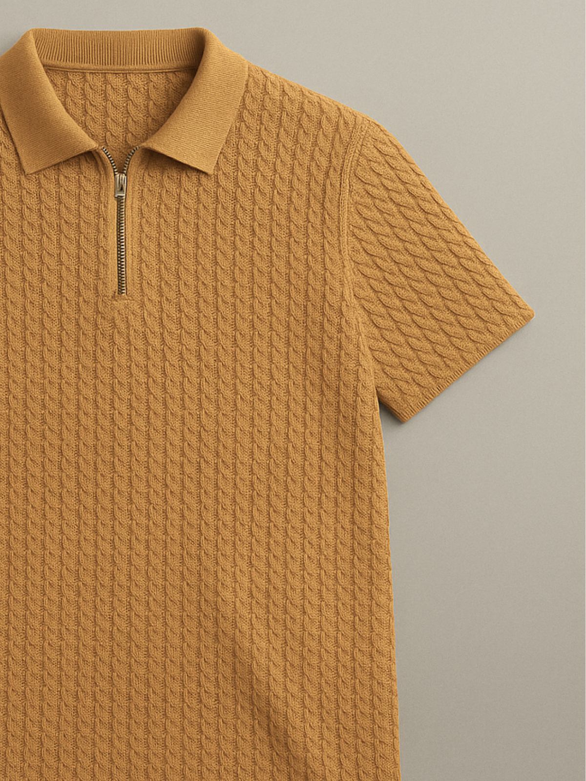 Old Money Embose Knitted Zipped Polo - Egg Fawn