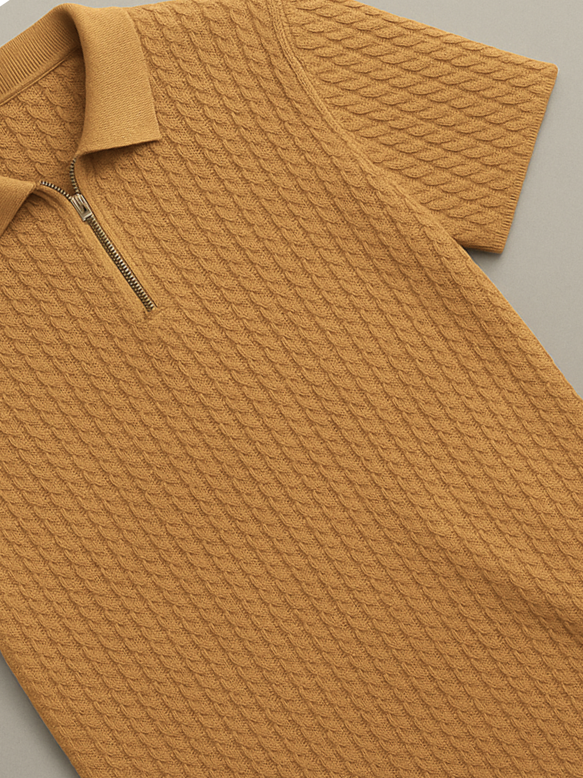 Old Money Embose Knitted Zipped Polo - Egg Fawn