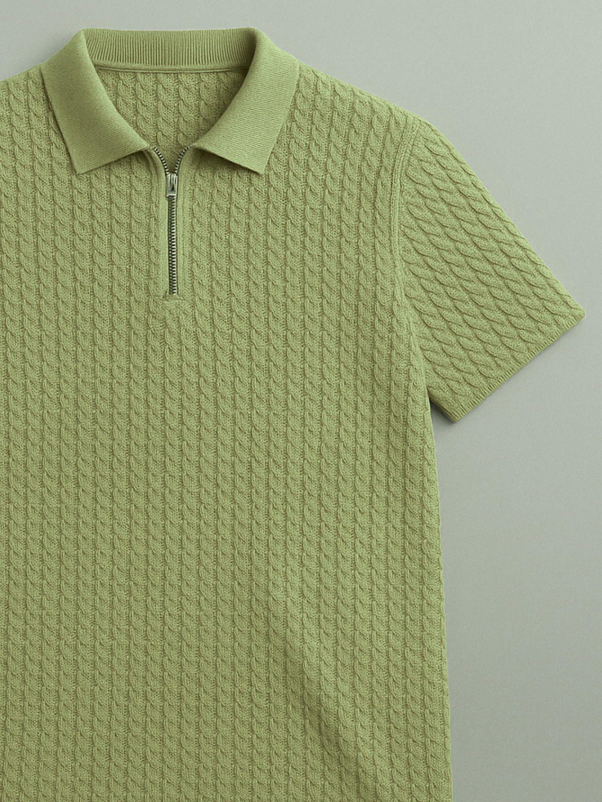 Old Money Embose Knitted Zipped Polo - Pista Green