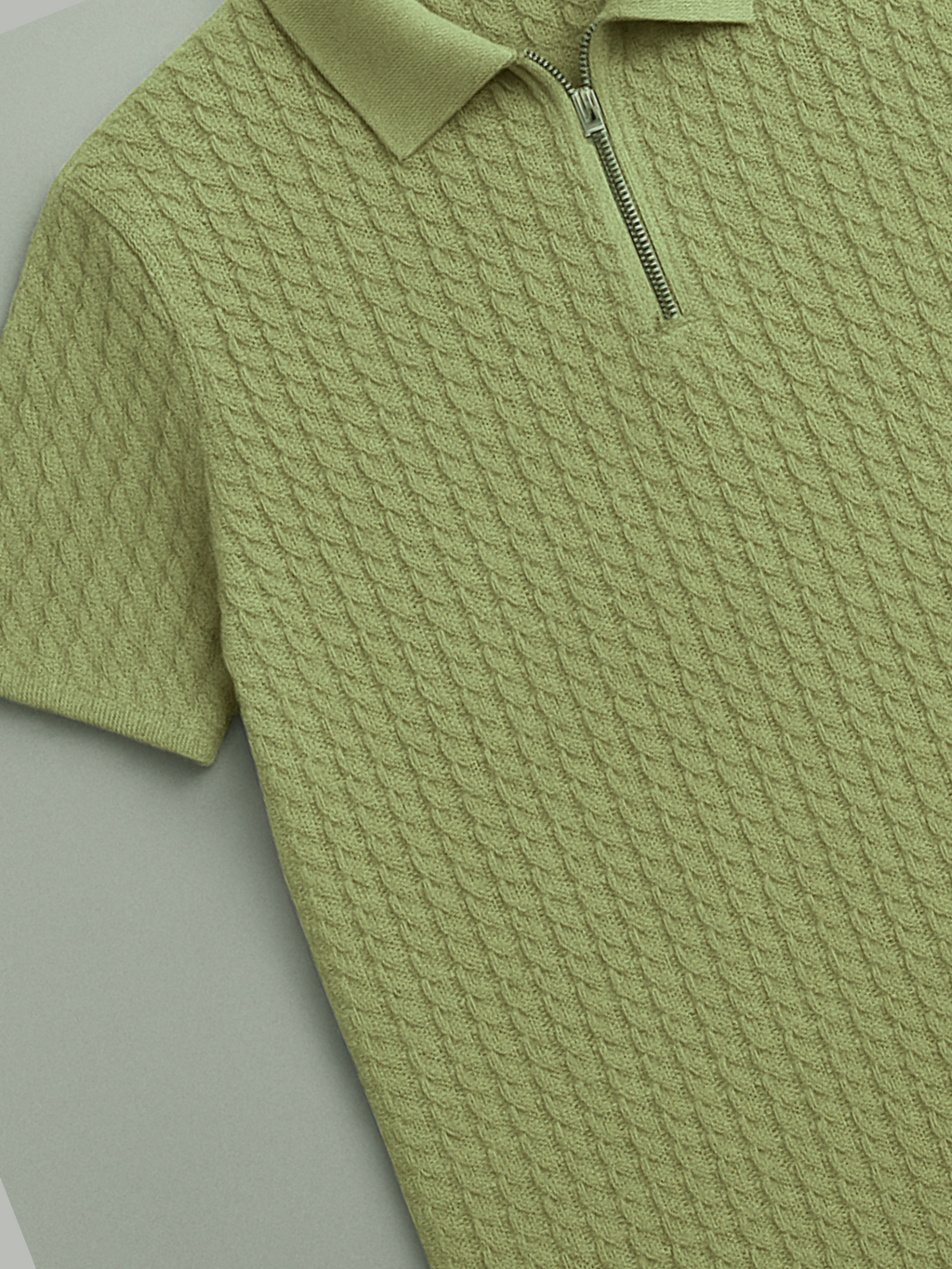 Old Money Embose Knitted Zipped Polo - Pista Green
