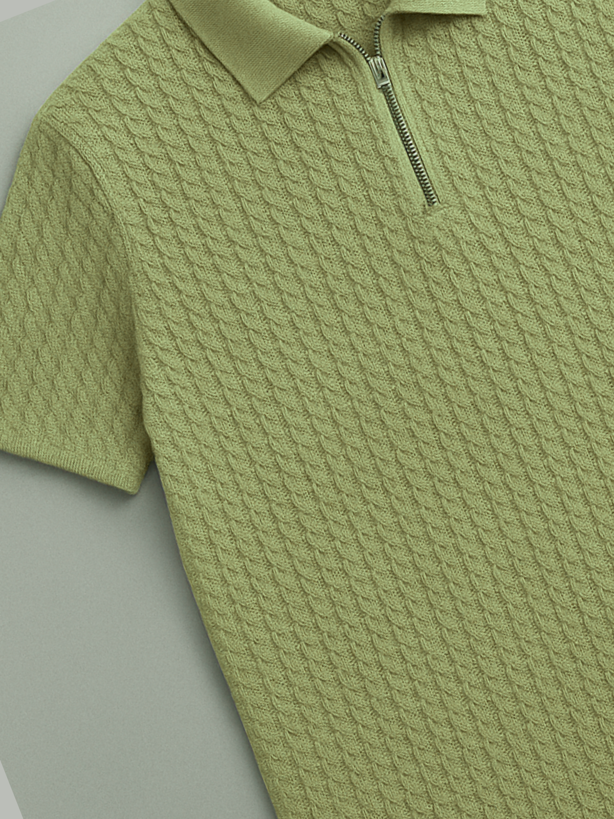 Old Money Embose Knitted Zipped Polo - Pista Green