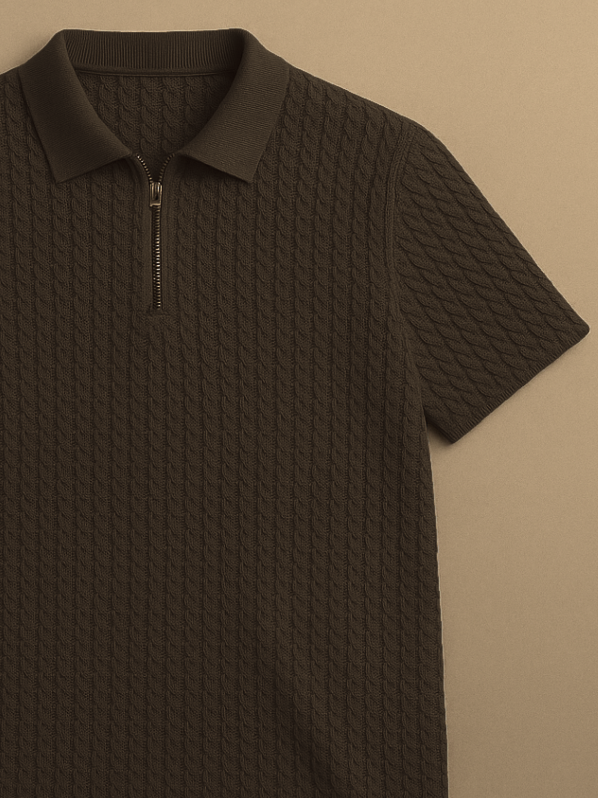 Old Money Embose Knitted Zipped Polo - Coffe Bean