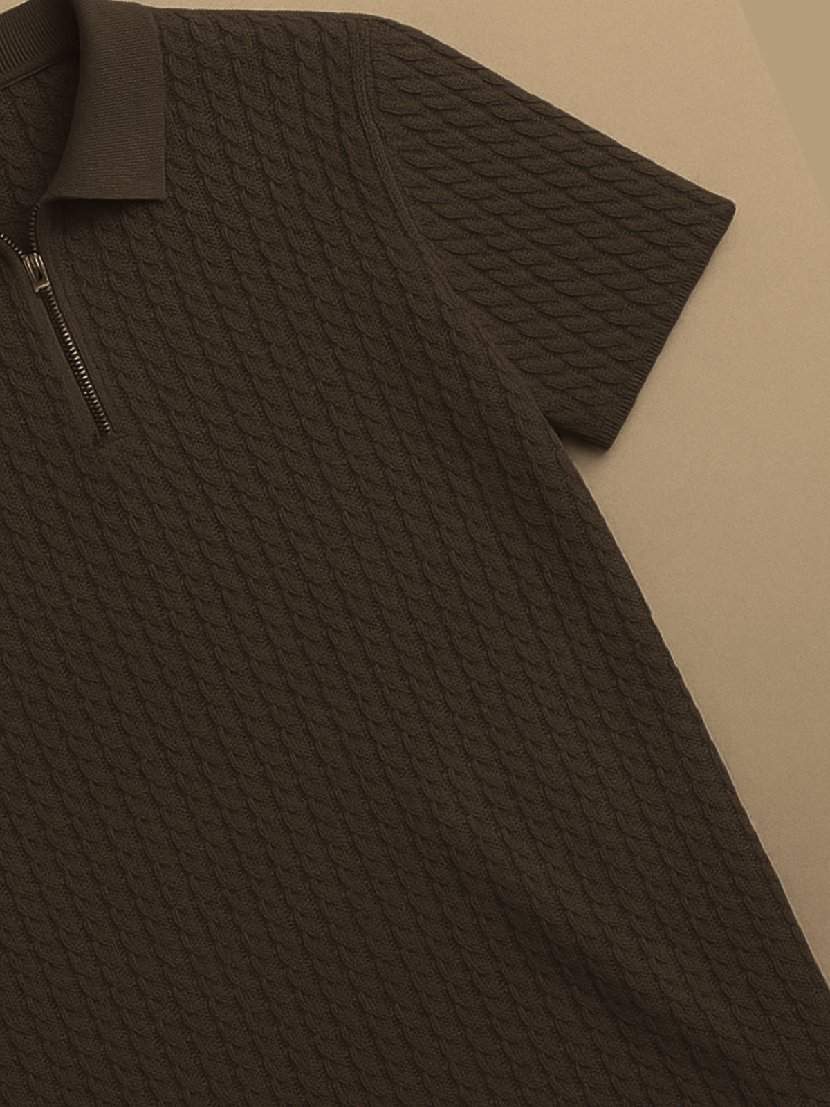 Old Money Embose Knitted Zipped Polo - Coffe Bean