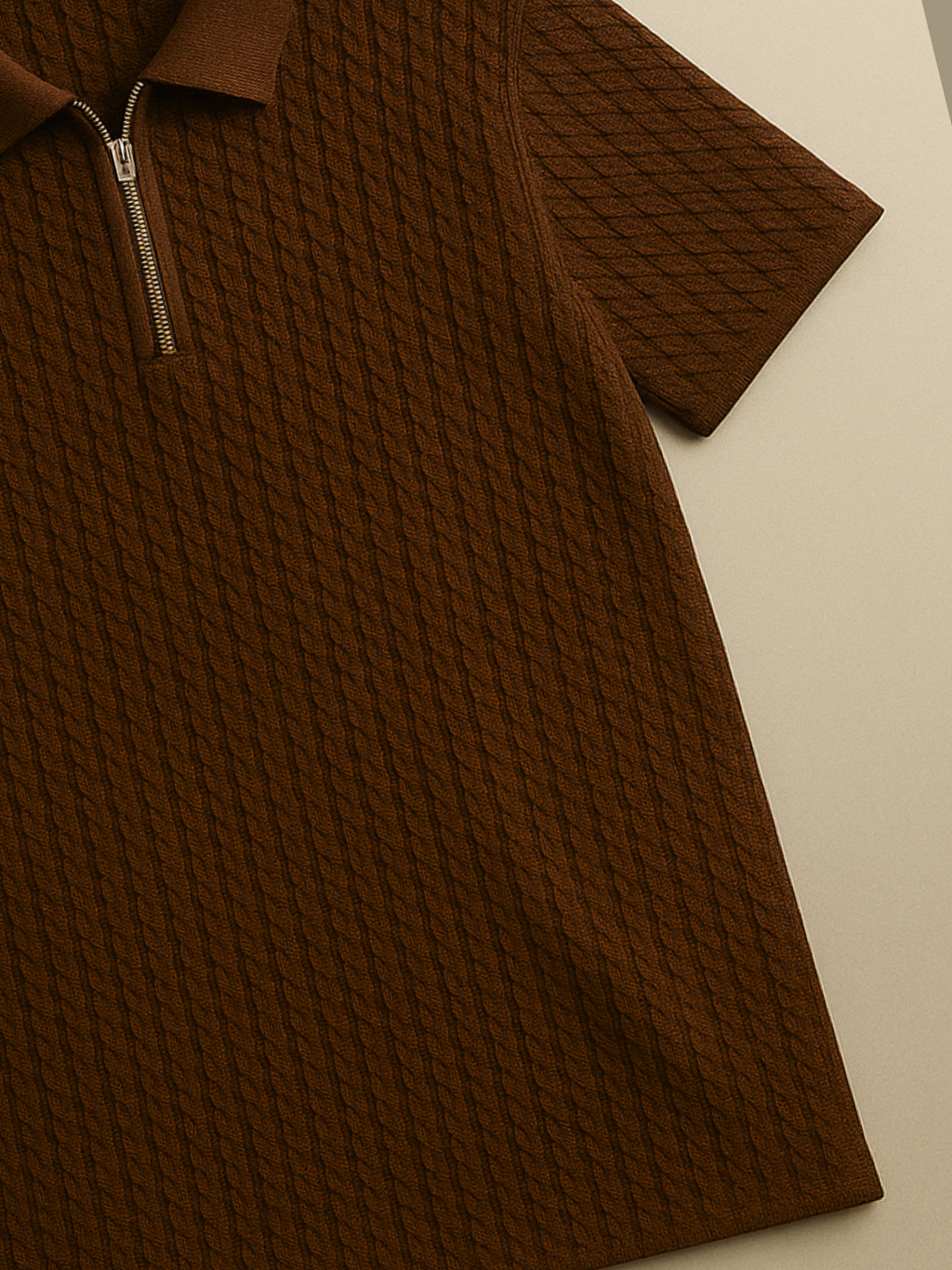 Old Money Embose Knitted Zipped Polo - Brown