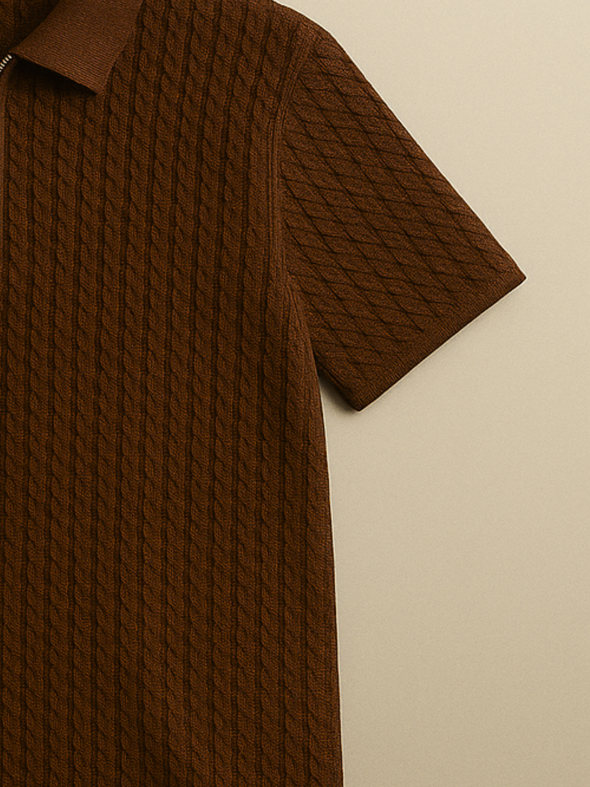 Old Money Embose Knitted Zipped Polo - Brown