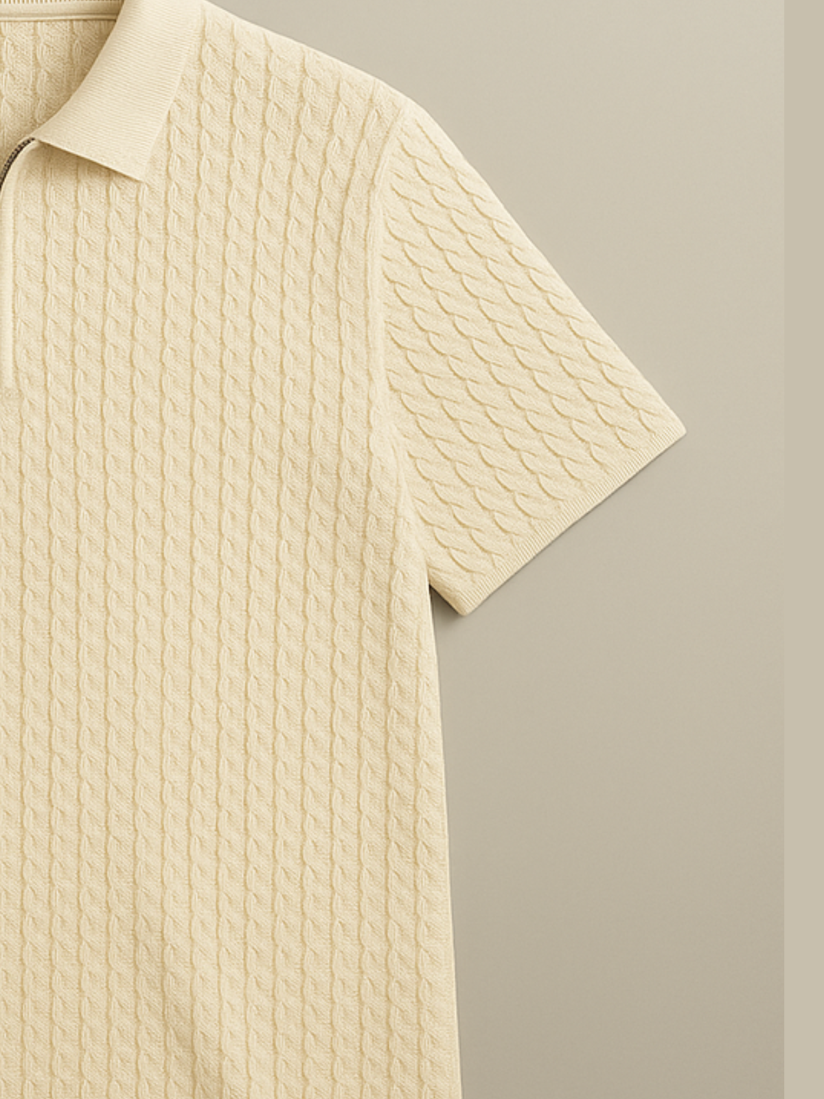 Old Money Embose Knitted Zipped Polo - Off White