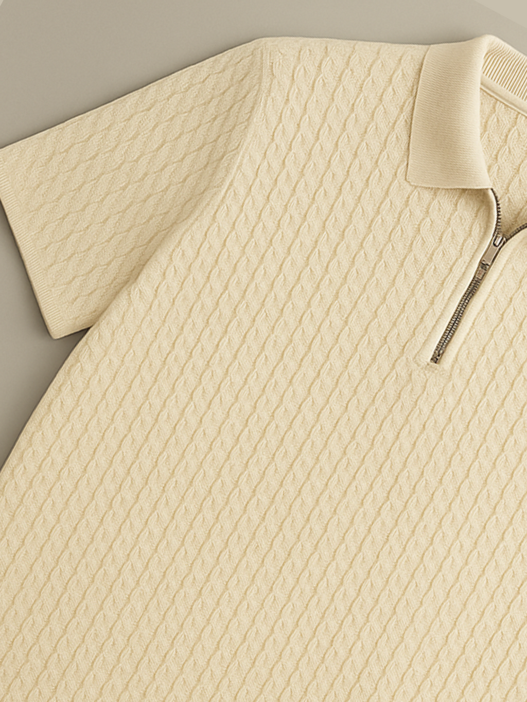 Old Money Embose Knitted Zipped Polo - Off White