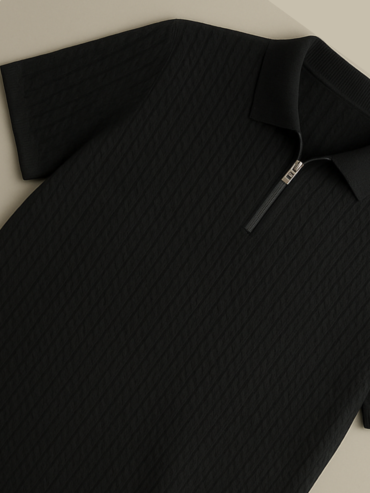 Old Money Embose Knitted Zipped Polo - Jet Black