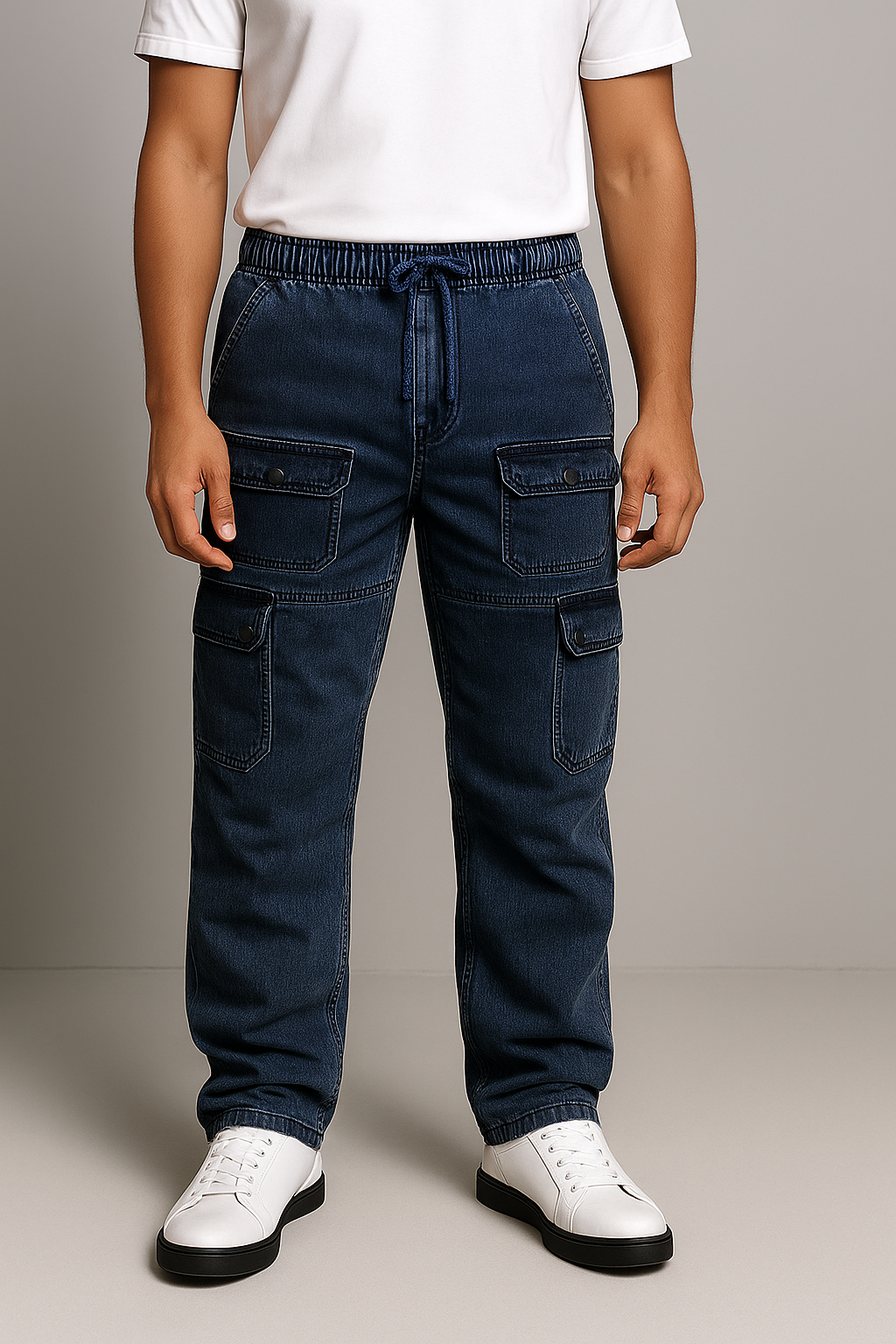 Straight 8 Pocket Cargo Denim - Blue Jeans