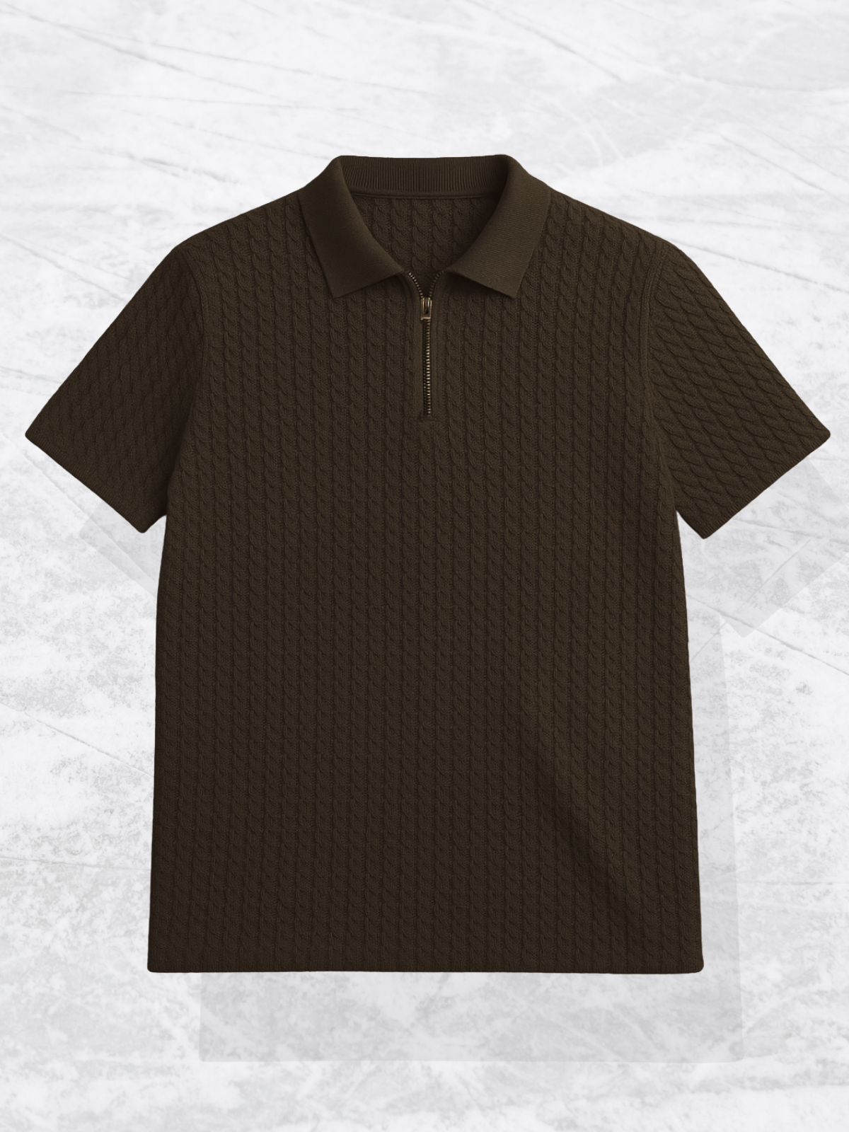 Old Money Embose Knitted Zipped Polo - Coffe Bean