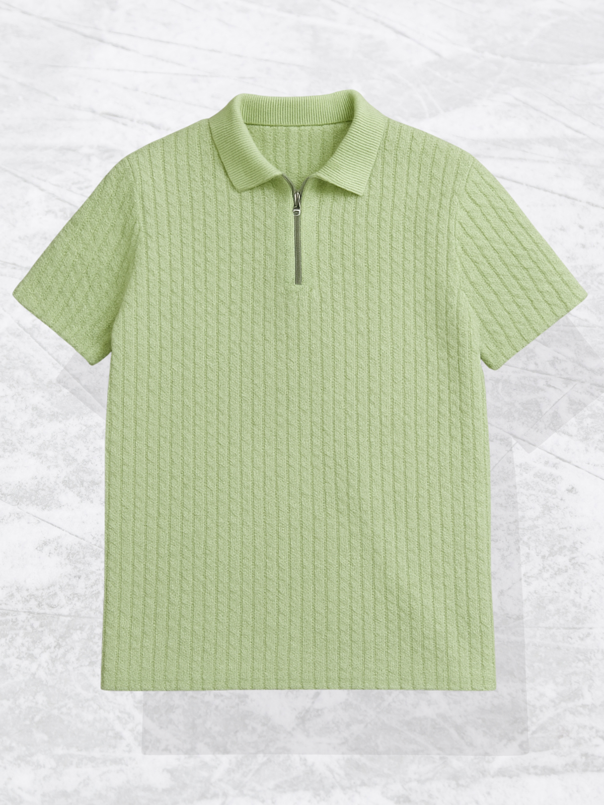 Old Money Embose Knitted Zipped Polo - Pista Green
