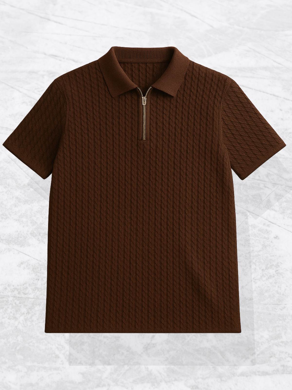 Old Money Embose Knitted Zipped Polo - Brown