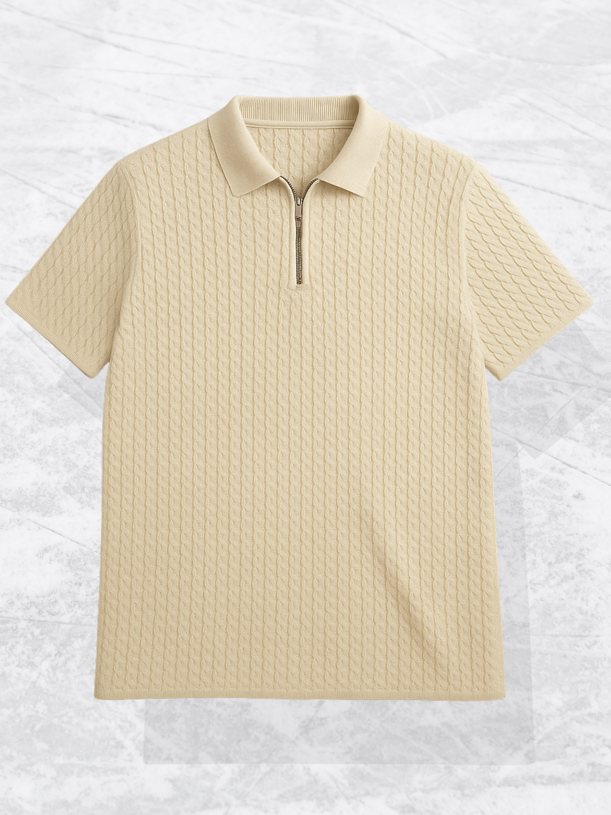 Old Money Embose Knitted Zipped Polo - Off White