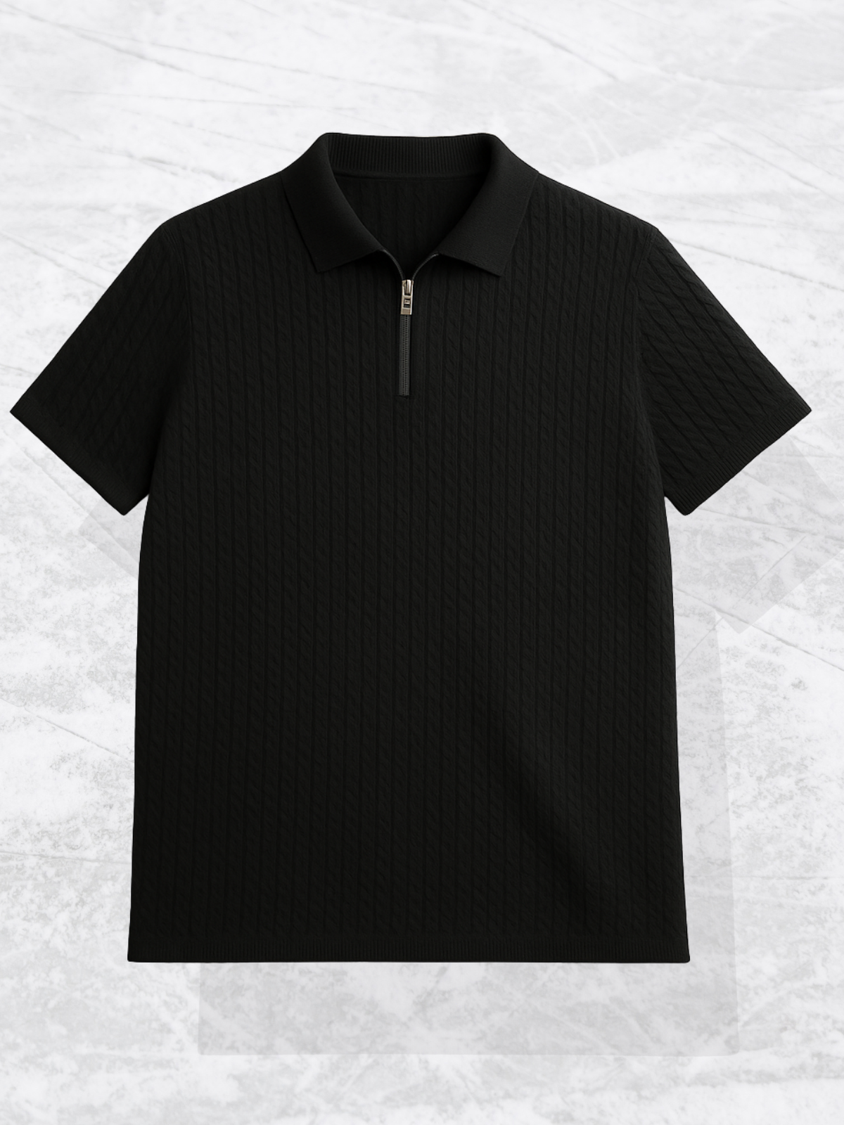 Old Money Embose Knitted Zipped Polo - Jet Black