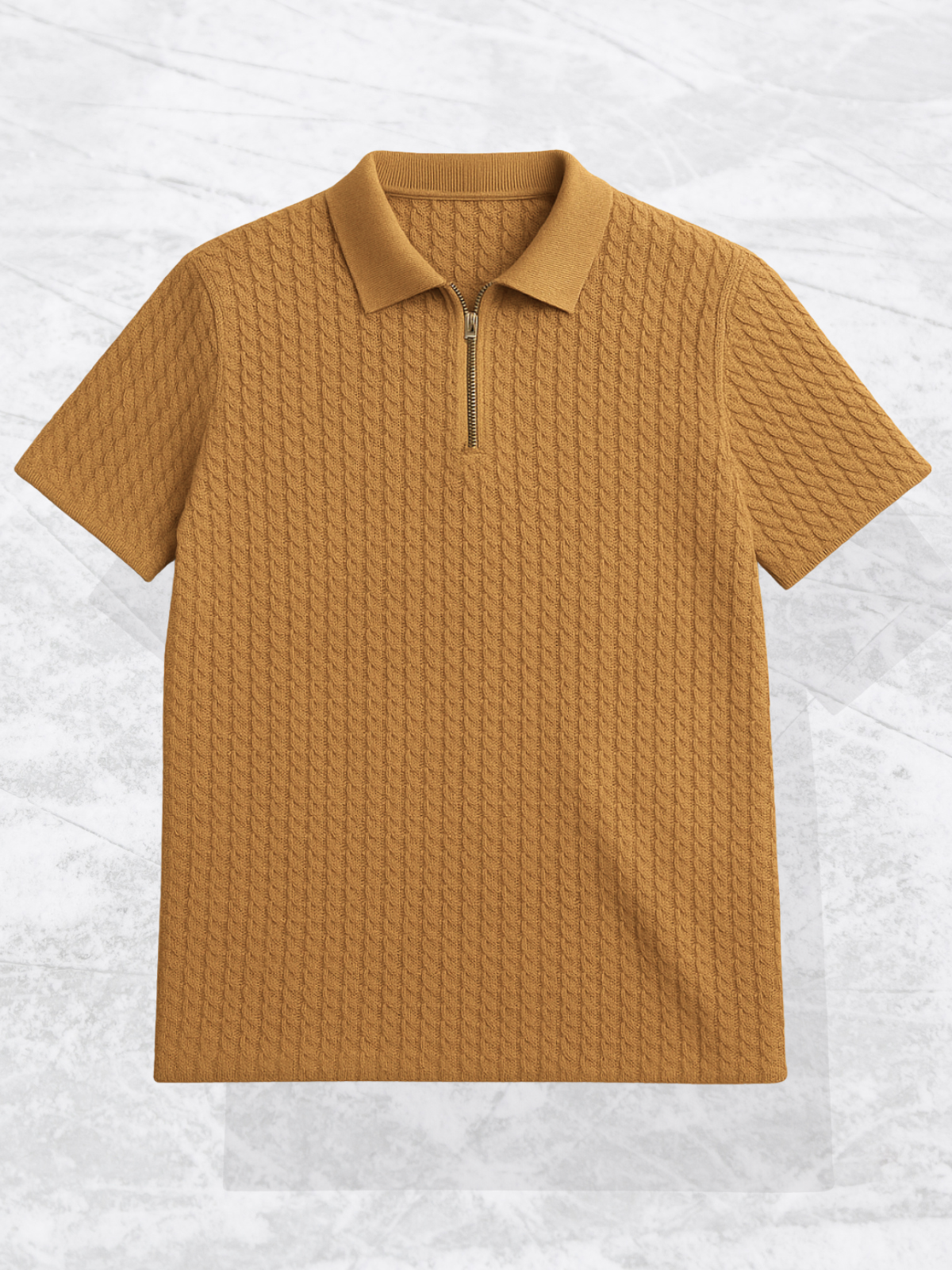 Old Money Embose Knitted Zipped Polo - Egg Fawn