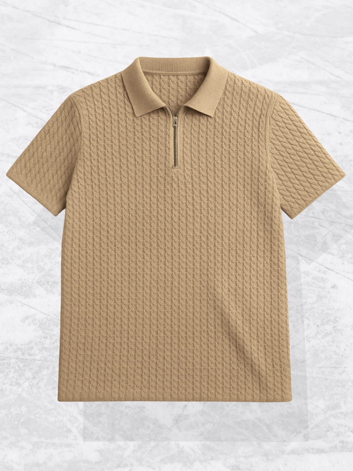 Old Money Embose Knitted Zipped Polo - Beige