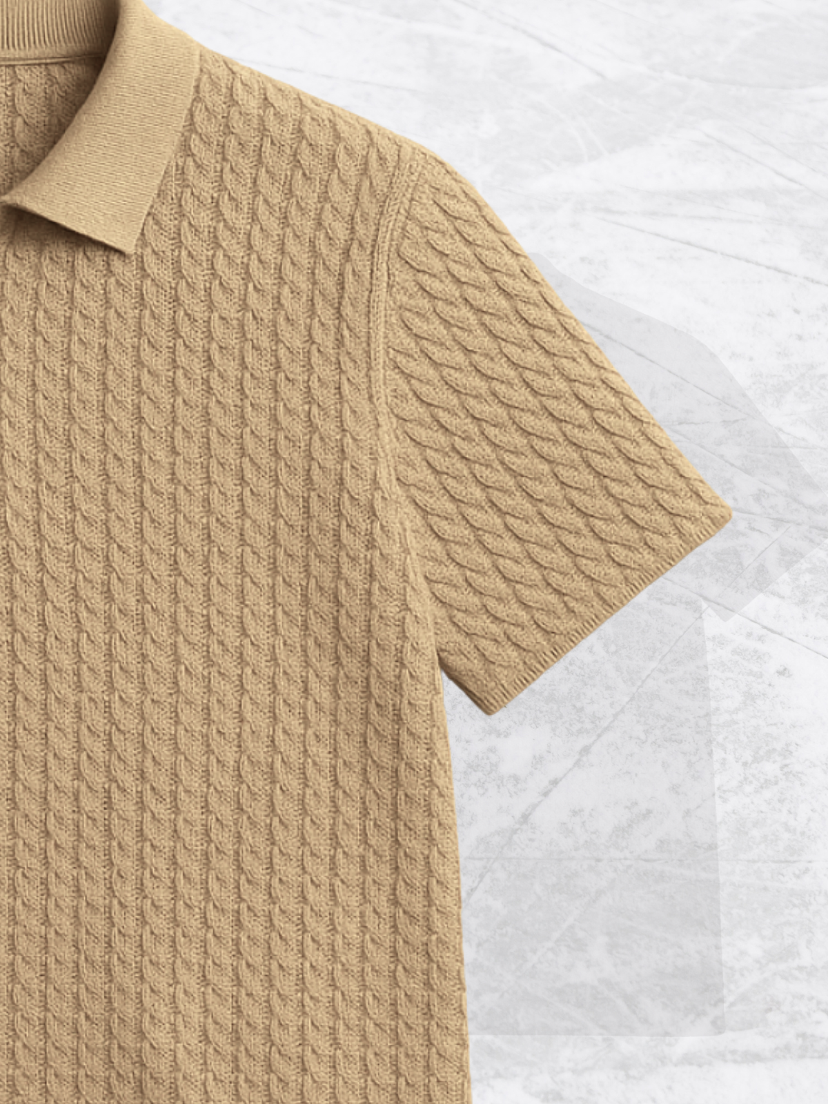 Old Money Embose Knitted Zipped Polo - Beige