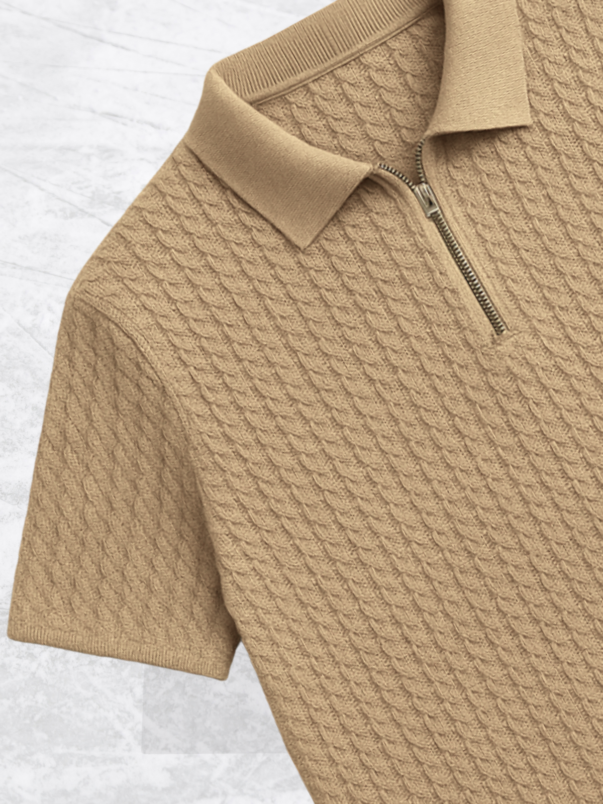 Old Money Embose Knitted Zipped Polo - Beige