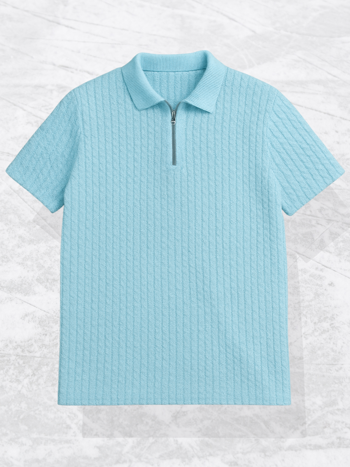Old Money Embose Knitted Zipped Polo - Sky Blue