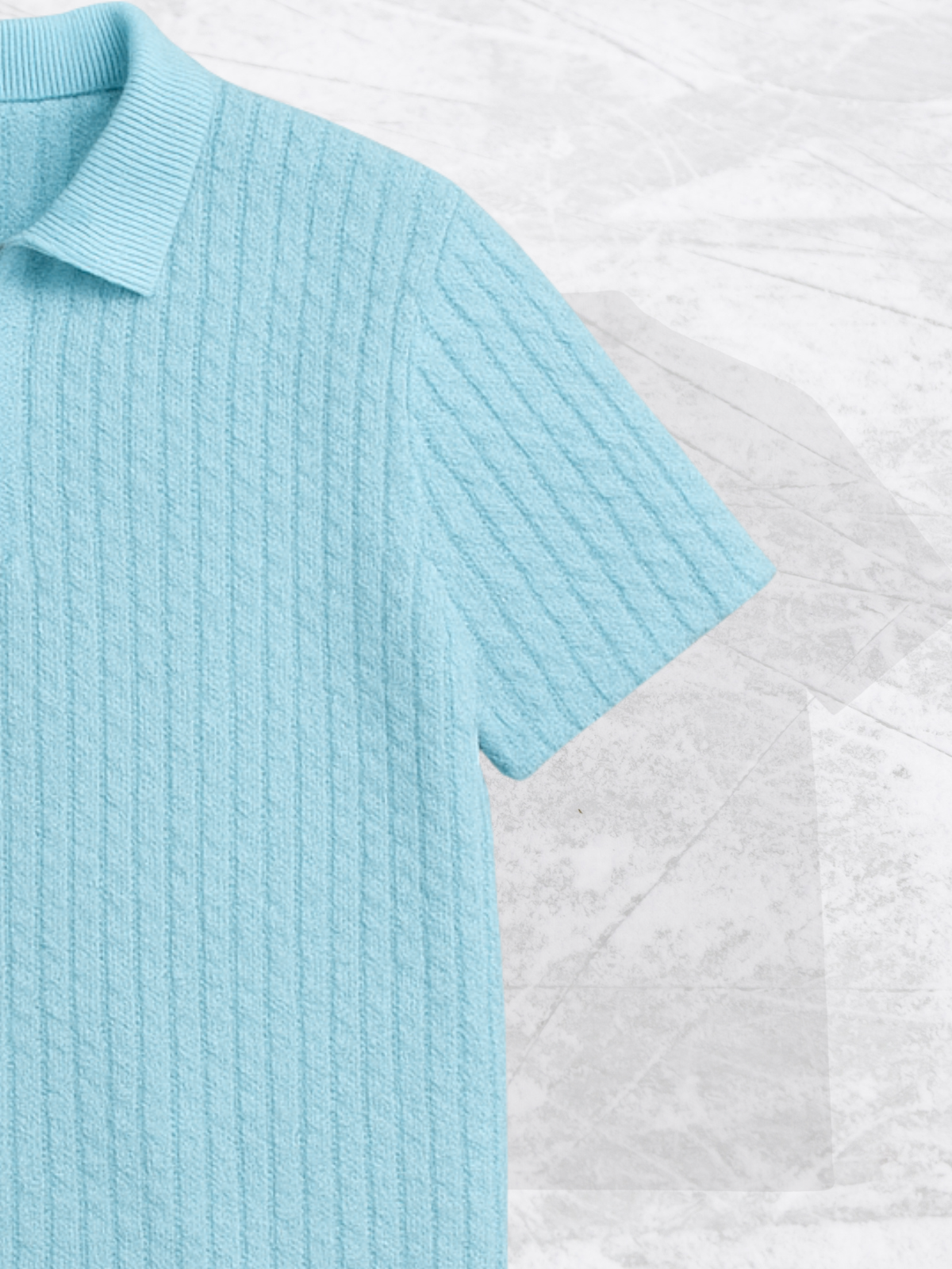 Old Money Embose Knitted Zipped Polo - Sky Blue