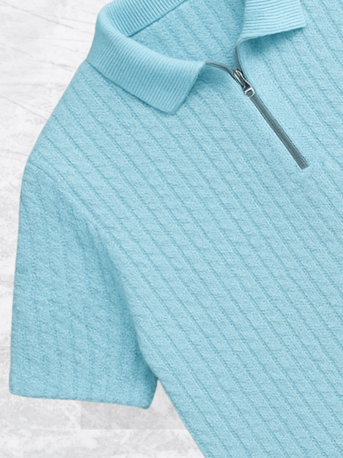 Old Money Embose Knitted Zipped Polo - Sky Blue