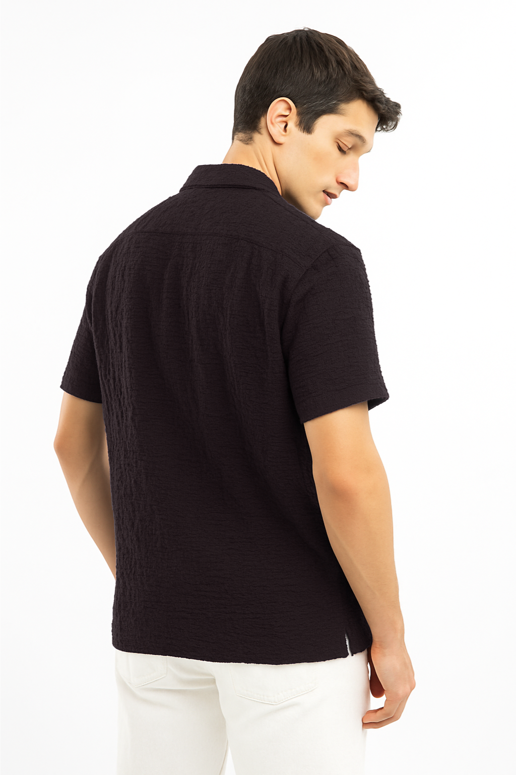 Crinkle Cuban Collar Shirt - Black