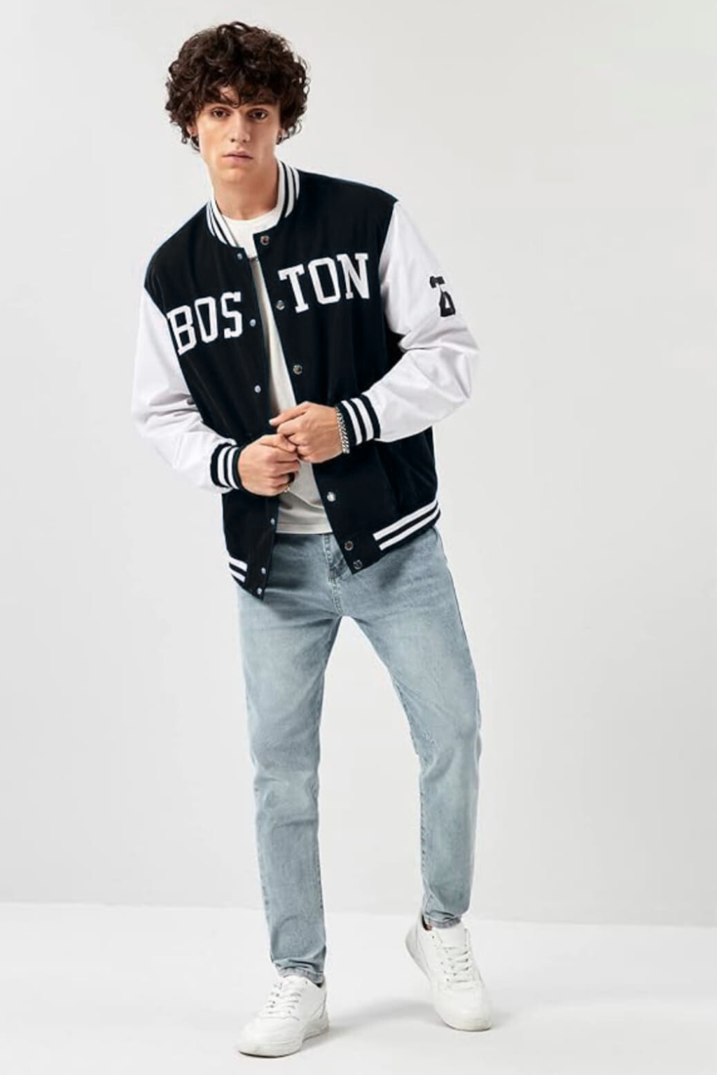 BLACK BOSTON VARSITY JACKET - UNISEX