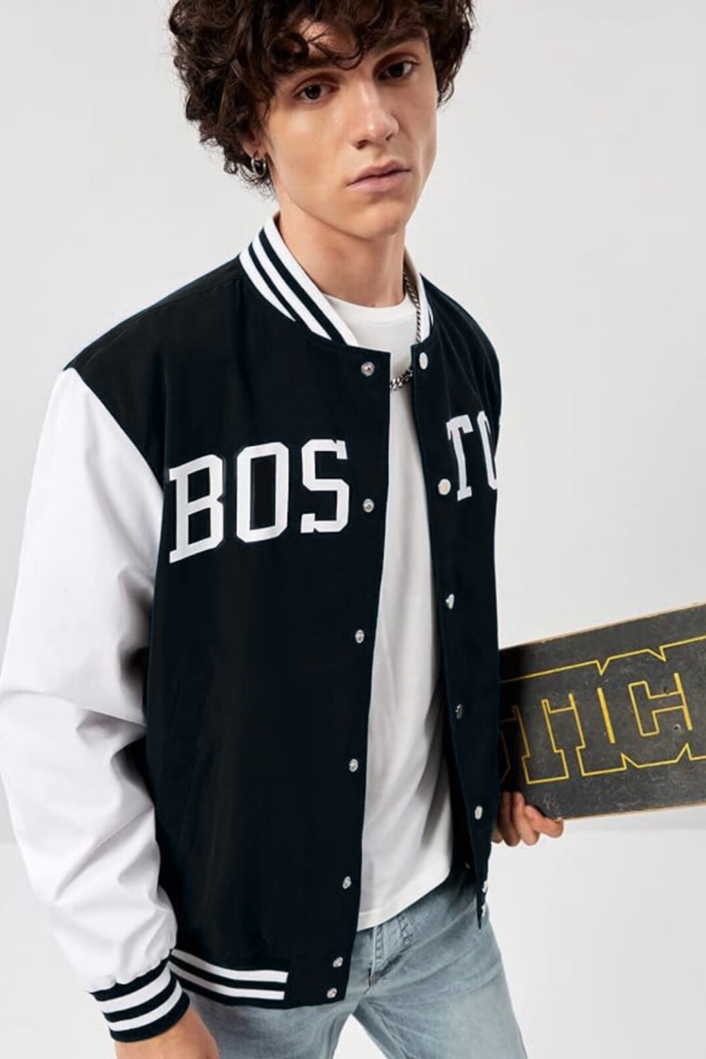 BLACK BOSTON VARSITY JACKET - UNISEX