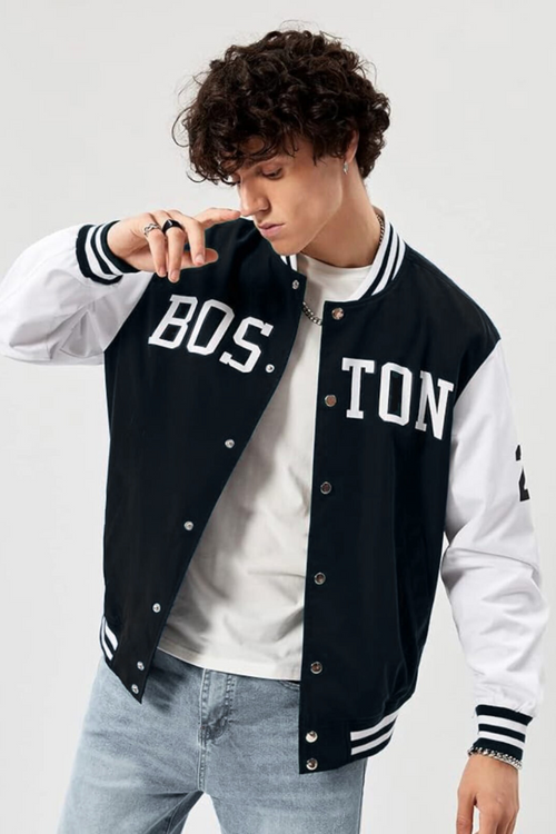 BLACK BOSTON VARSITY JACKET - UNISEX
