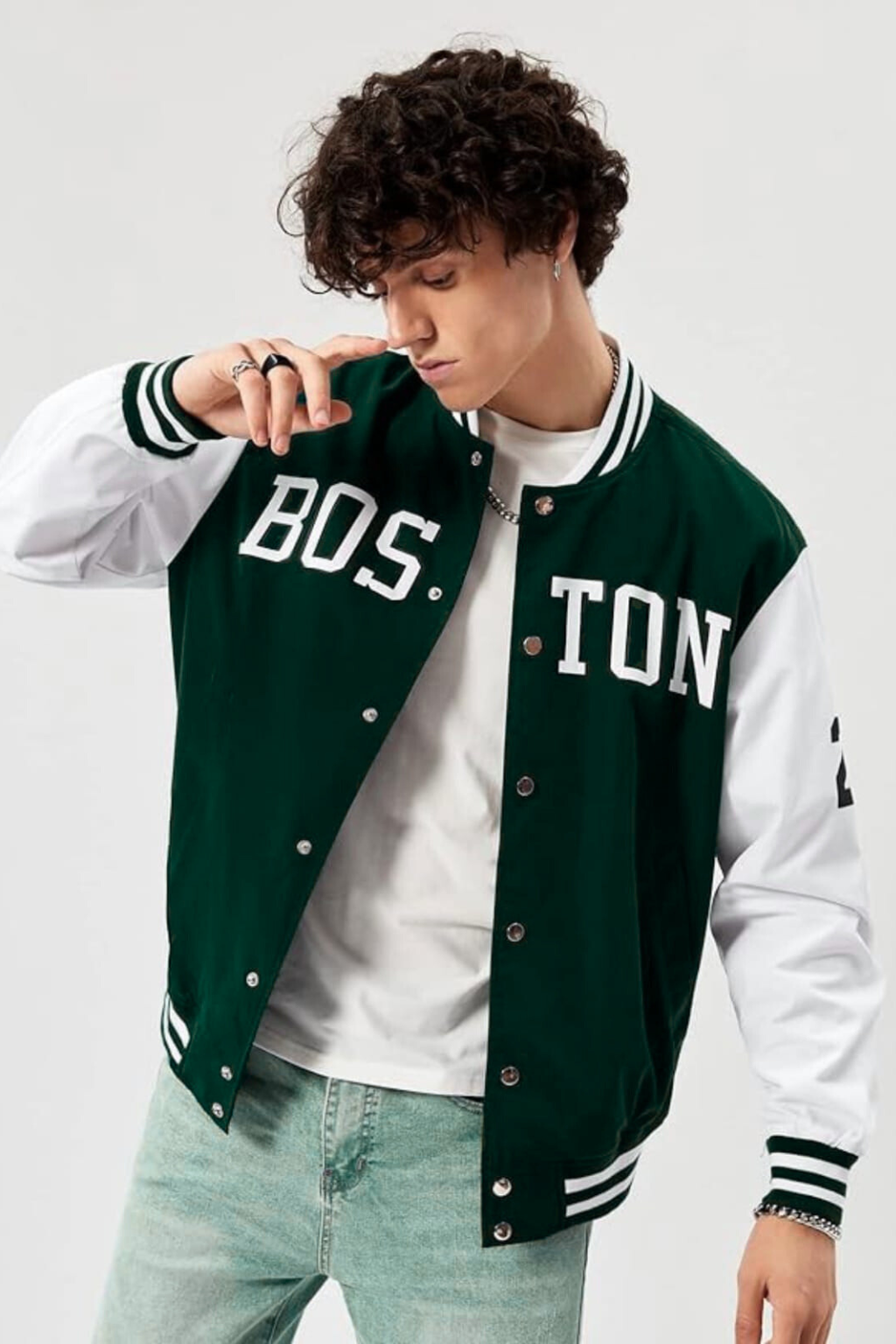 GREEN BOSTON VARSITY JACKET - UNISEX