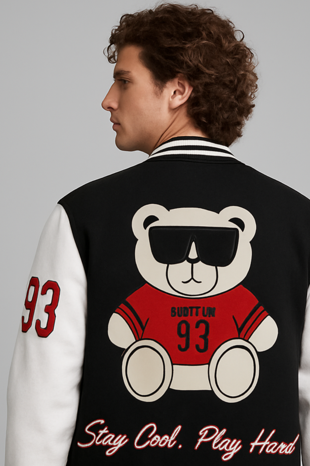 BEAR 93 BLACK VARSITY JACKET