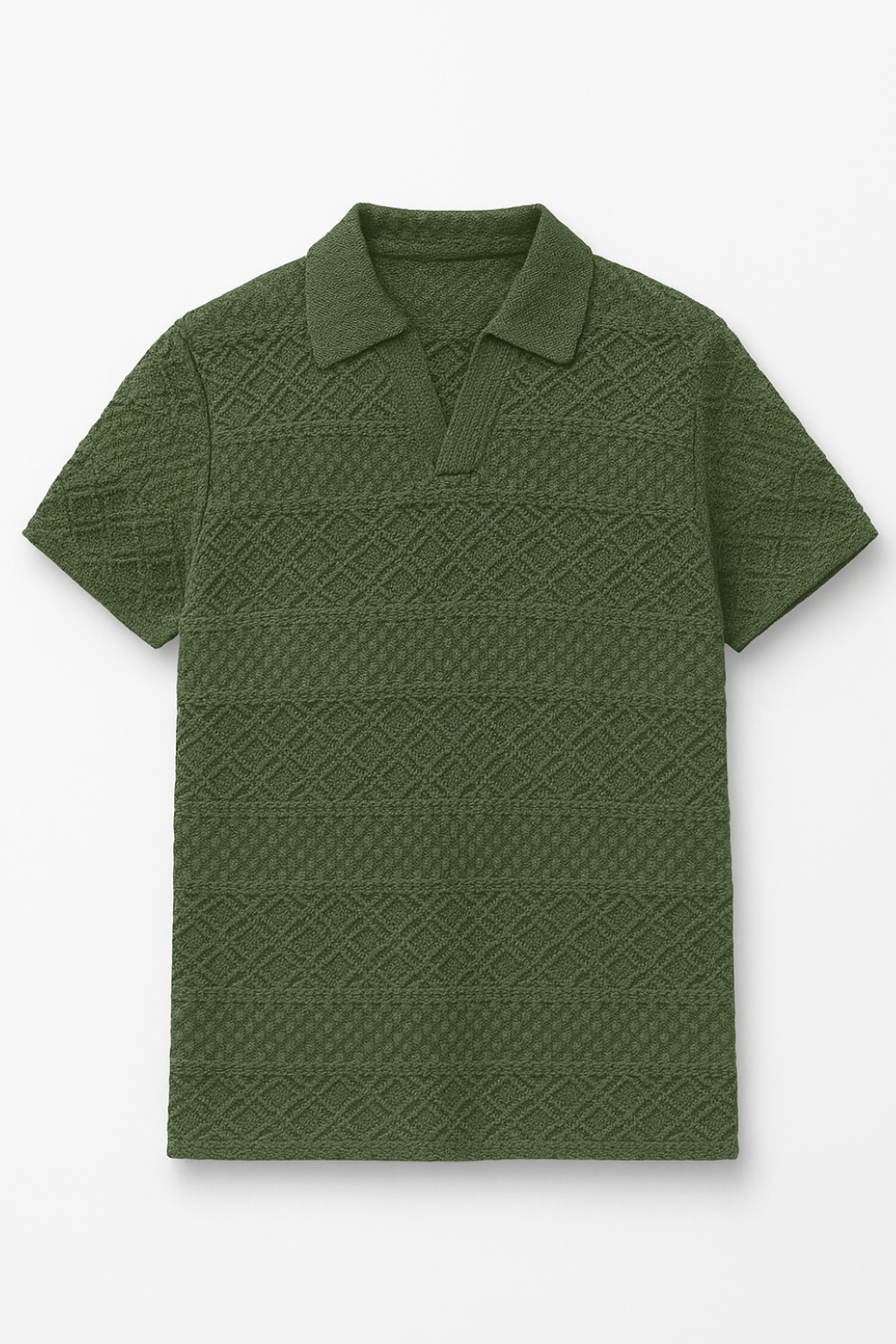 JOHNY COLLAR KNITTED EMBOSED POLO - OLIVE