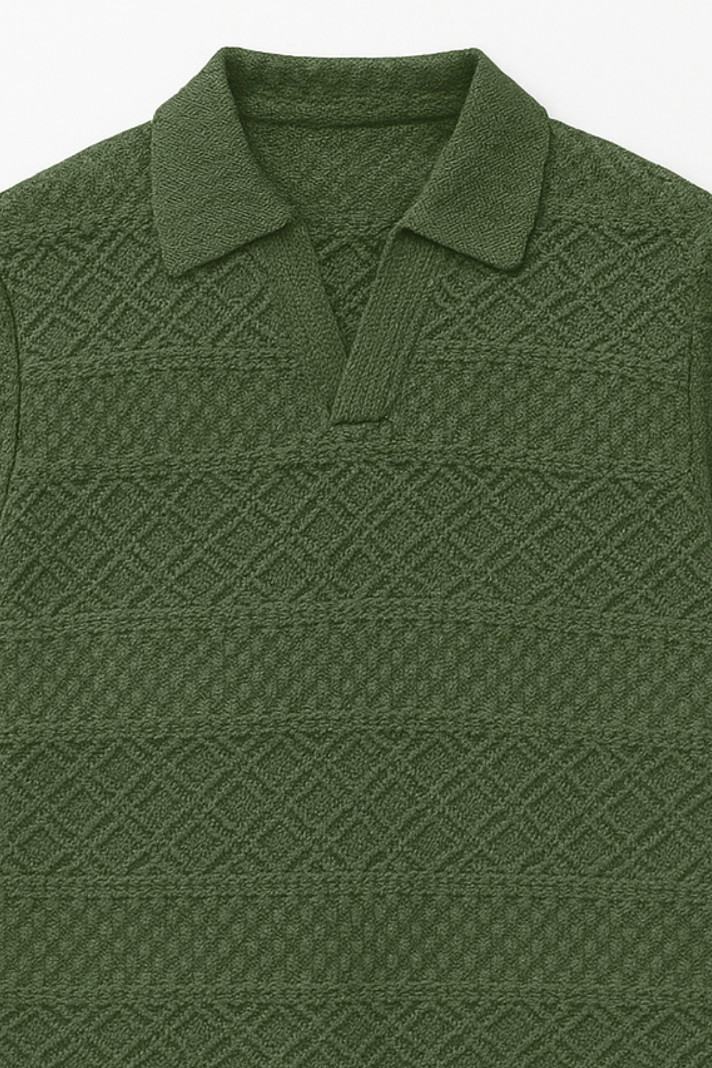 JOHNY COLLAR KNITTED EMBOSED POLO - OLIVE