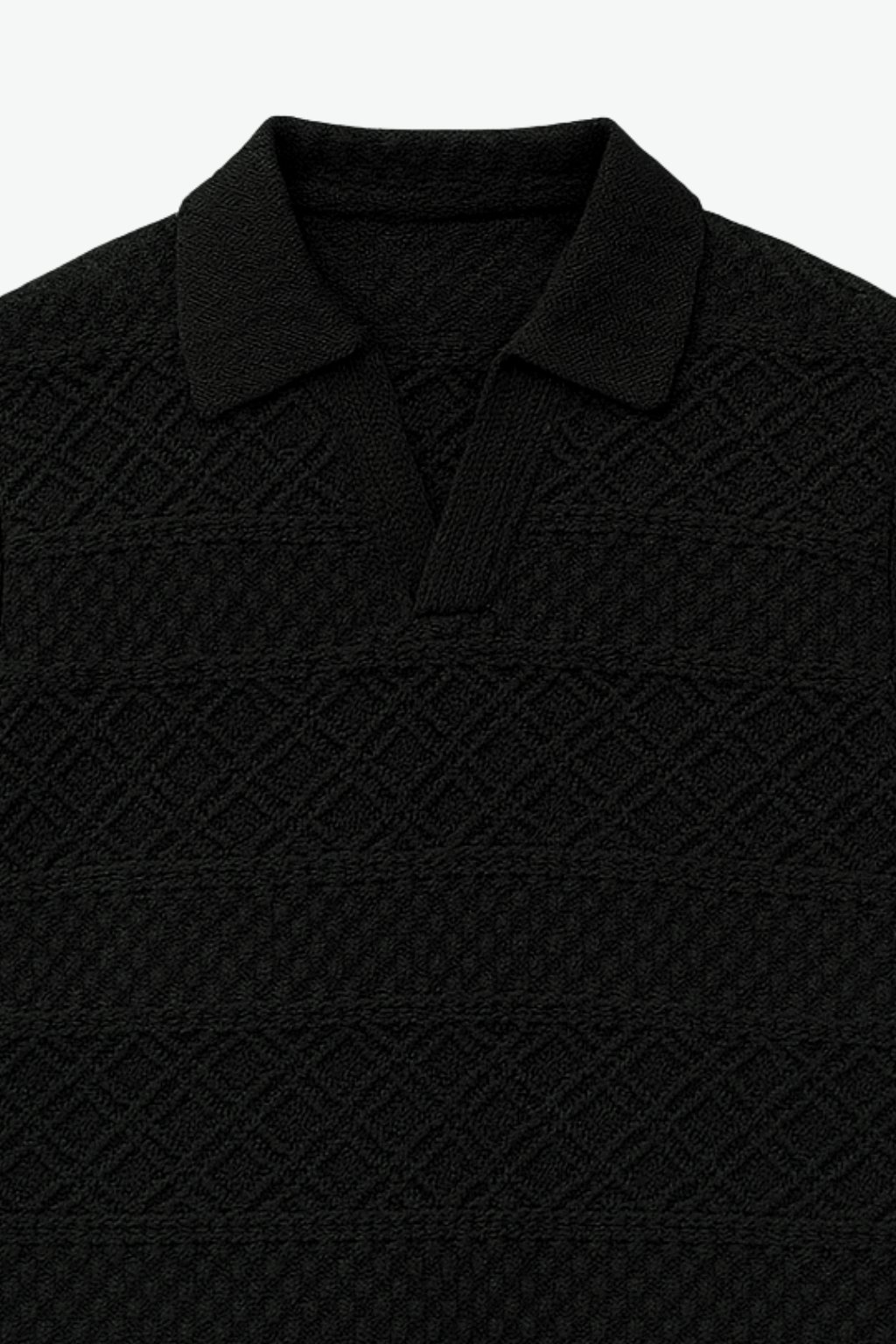 JOHNY COLLAR KNITTED EMBOSED POLO - BLACK