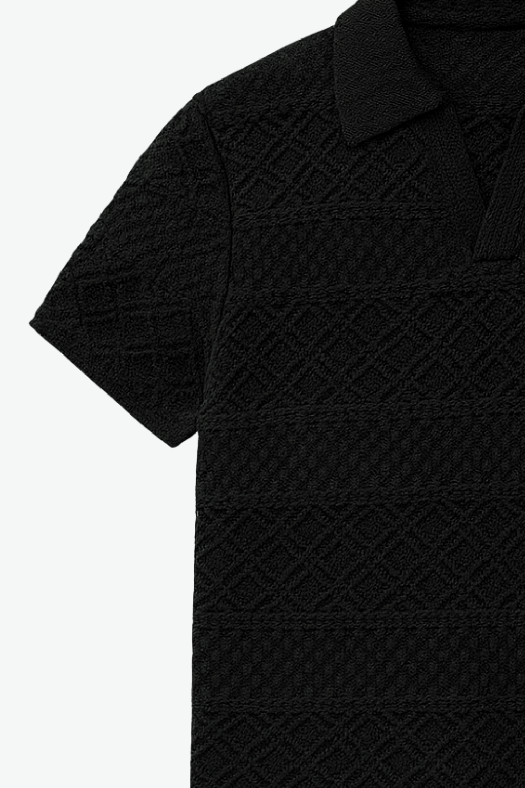 JOHNY COLLAR KNITTED EMBOSED POLO - BLACK