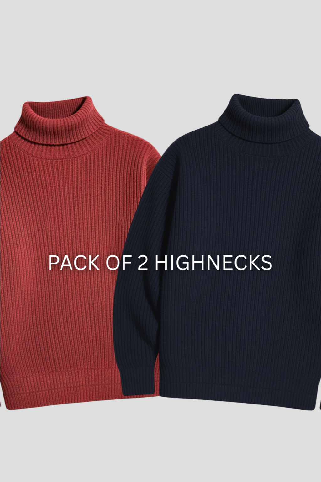 PACK OF 2 NAVY BLUE & RUST MAROON RIBBED HIGHNECK