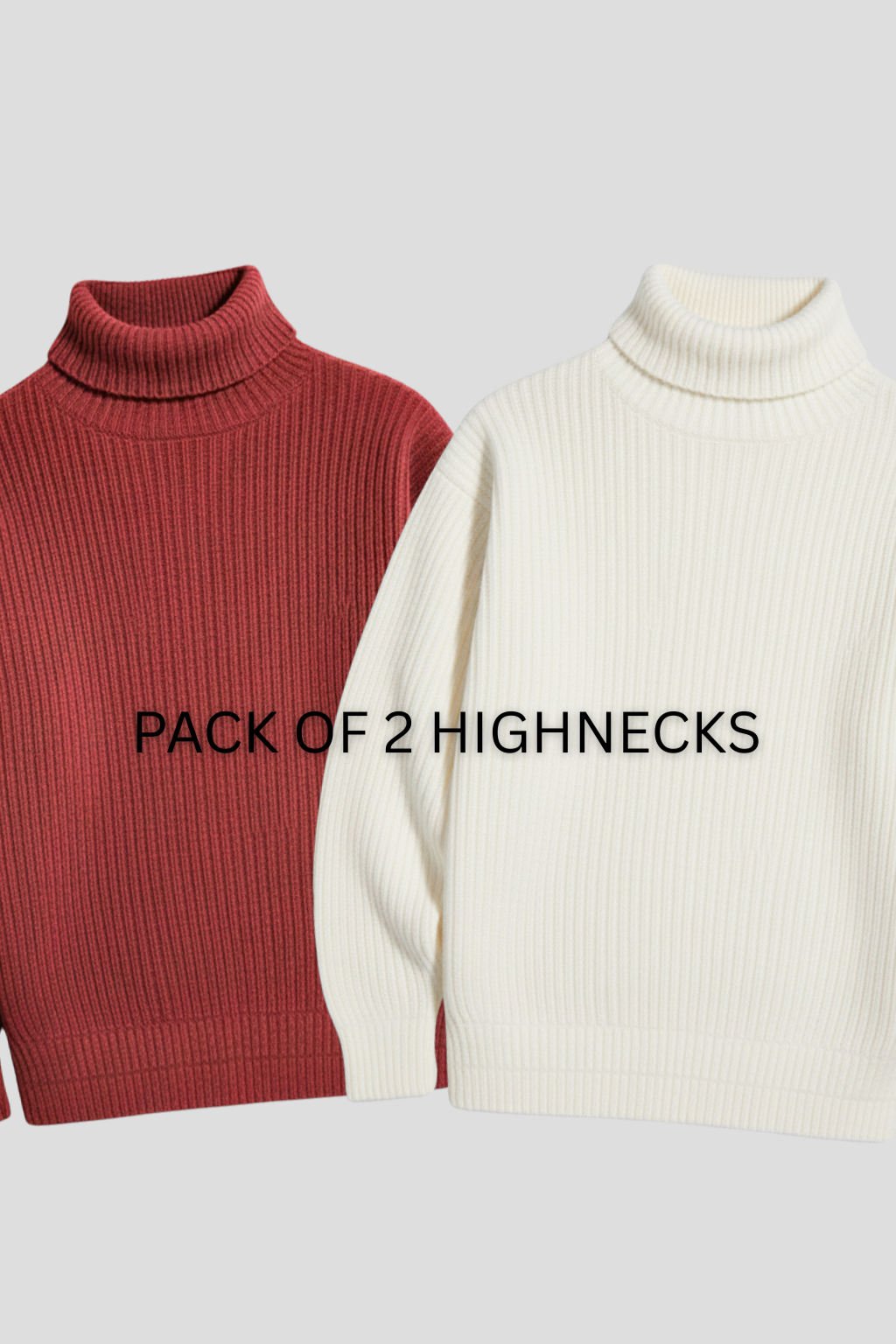 PACK OF 2 RUST MAROON & WHITE RIBBED HIGHNECK