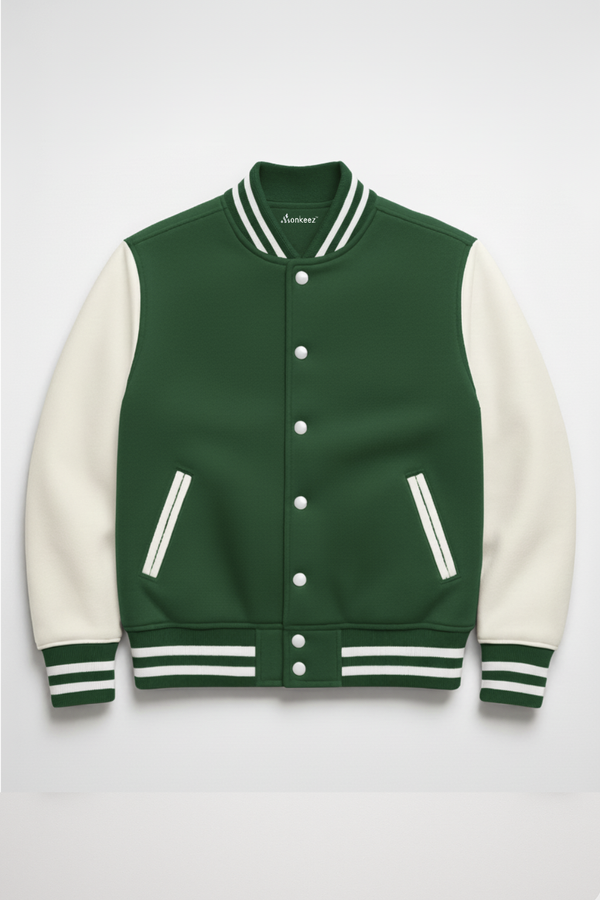 BOTTLE GREEN BASEBALL VARSITY JACKET - UNISEX
