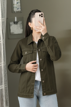 BOTTLE GREEN DENIM JACKET - UNISEX