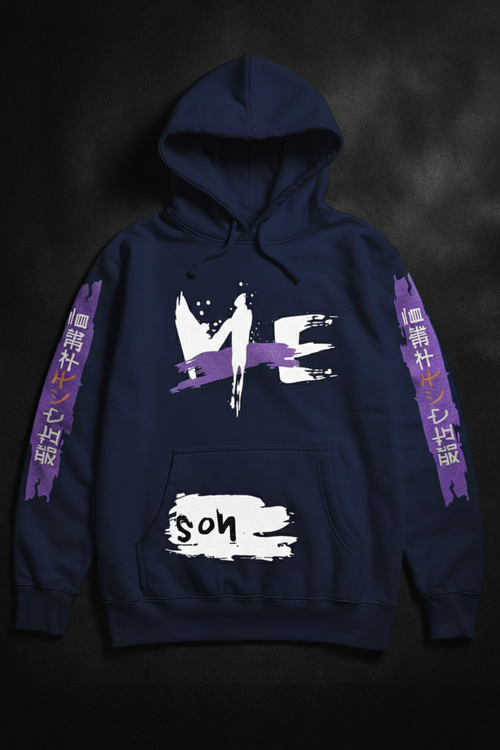 JAPANESE GRAPHIC NAVY BLUE PULLOVER HOODIE