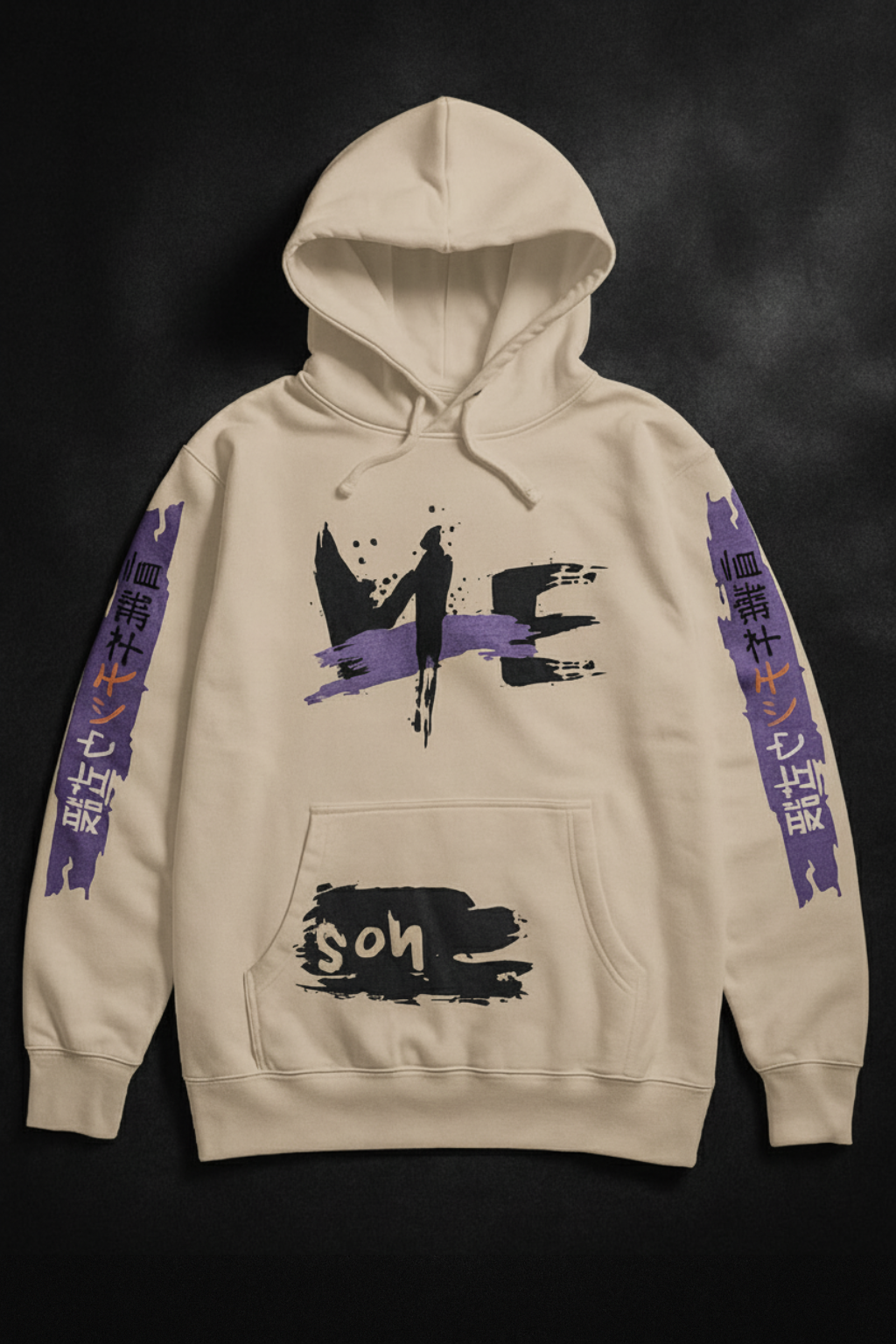 JAPANESE GRAPHIC BEIGE PULLOVER HOODIE