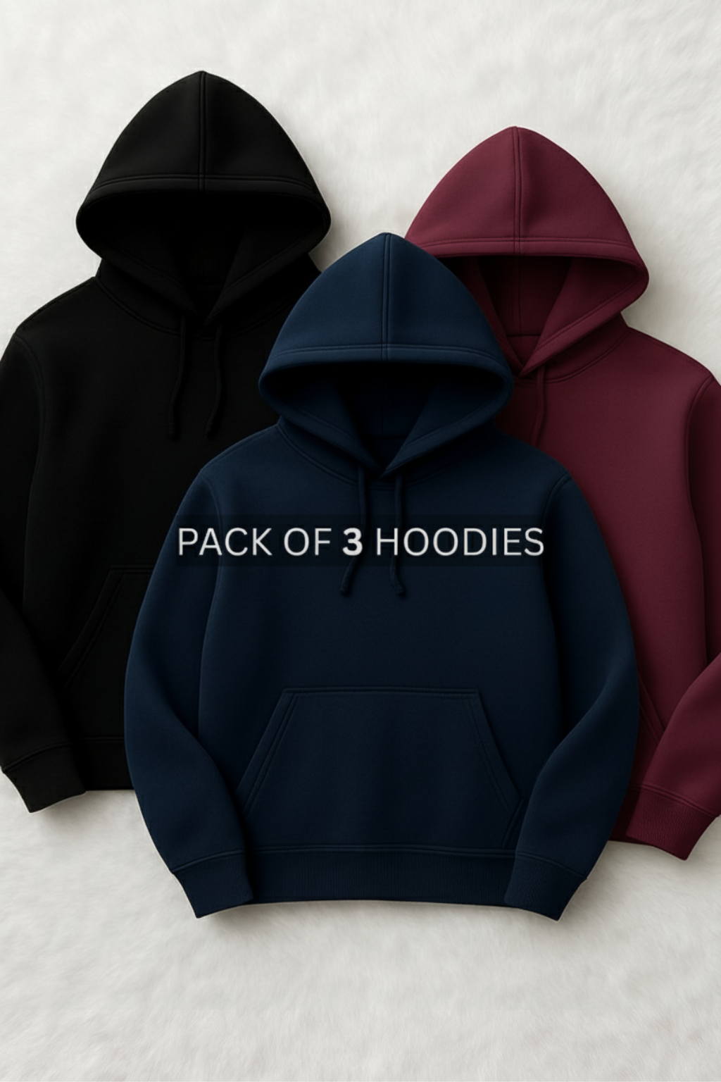 PACK OF 3 NAVY BLUE , MAROON & BLACK CLASSIC PULLOVER HOODIE